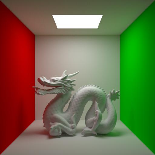 Reference image of Cornell box with Stanford dragon.